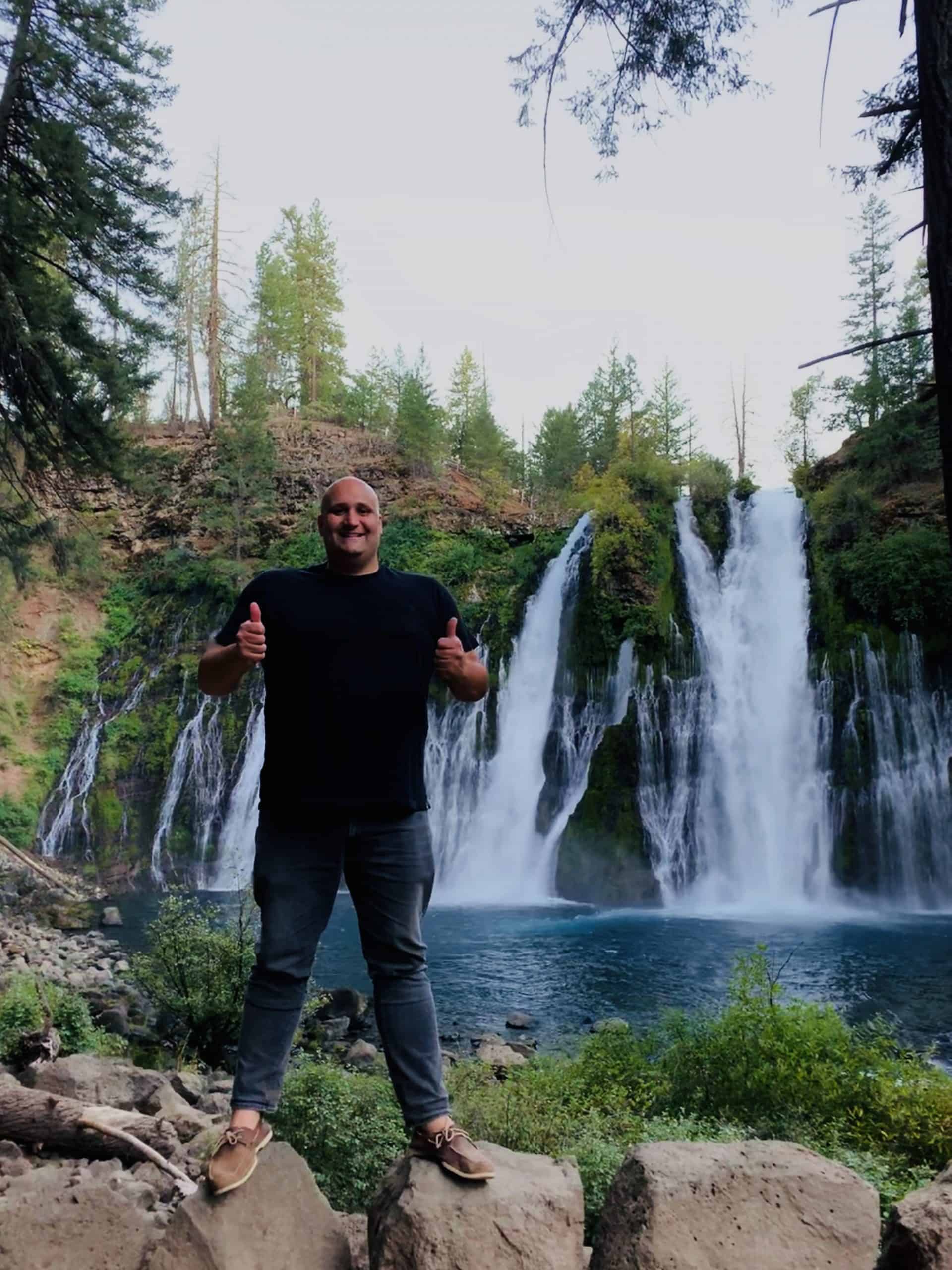 Kyle in front of Burney Falls